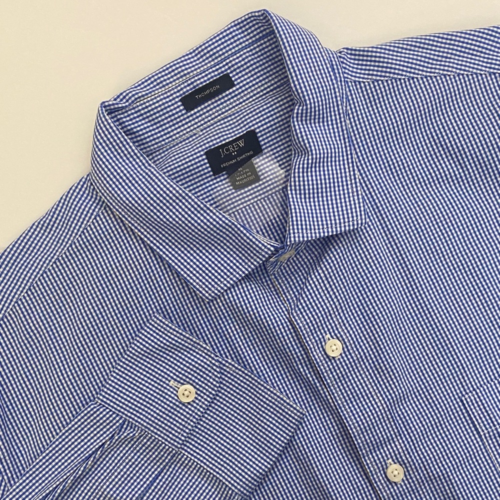 J. Crew Thompson Premium Shirting Navy Gingham Men's Shirt Sz. 17 - 17 1/2 - Picture 2 of 7
